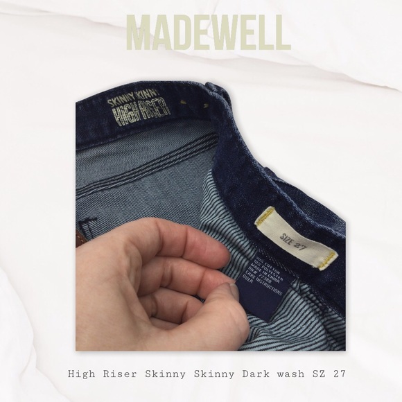 MADEWELL| High Riser Skinny Skinny Dark wash SZ 27 - Picture 9 of 9
